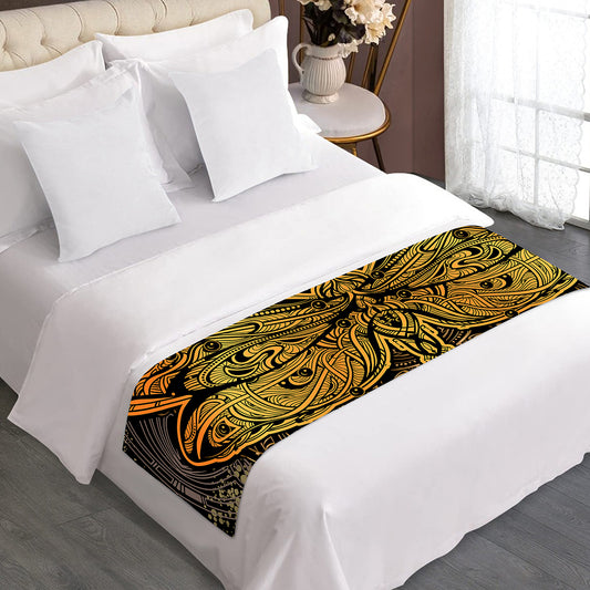 Gold Boho Dragonfly Print Bed Runner