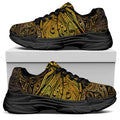 Gold Boho Dragonfly Print Black Chunky Shoes