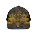 Gold Boho Dragonfly Print Black Mesh Trucker Hat