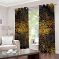 Gold Boho Dragonfly Print Dimout Grommet Curtains