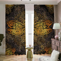 Gold Boho Dragonfly Print Dimout Pencil Pleat Curtains