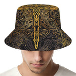 Gold Boho Dragonfly Print Bucket Hat
