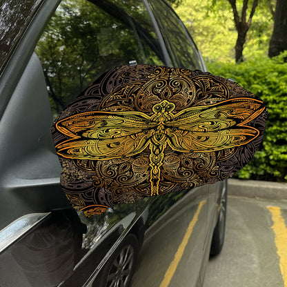 Gold Boho Dragonfly Print Car Side Mirror Covers