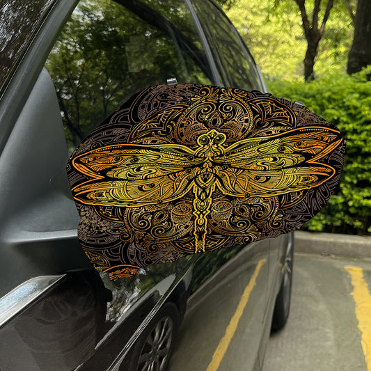 Gold Boho Dragonfly Print Car Side Mirror Covers