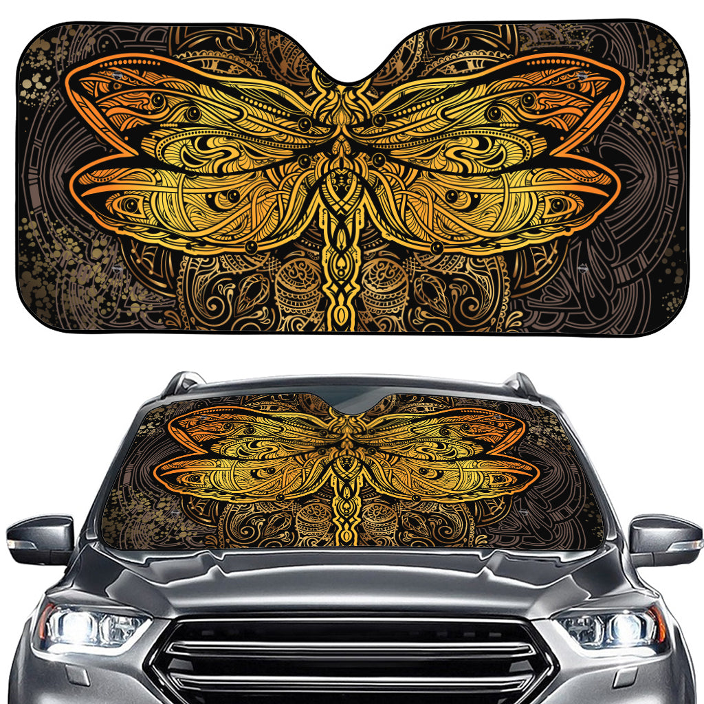 Gold Boho Dragonfly Print Car Windshield Sun Shade