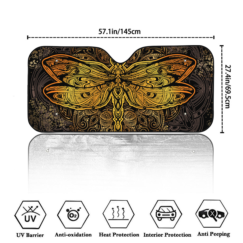 Gold Boho Dragonfly Print Car Windshield Sun Shade