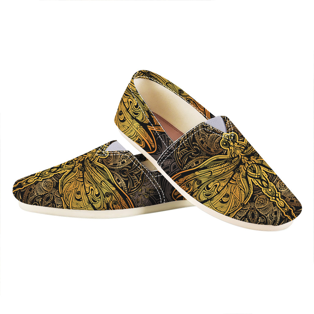 Gold Boho Dragonfly Print Casual Shoes