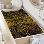 Gold Boho Dragonfly Print Changing Pad Cover
