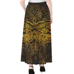 Gold Boho Dragonfly Print Chiffon Maxi Skirt
