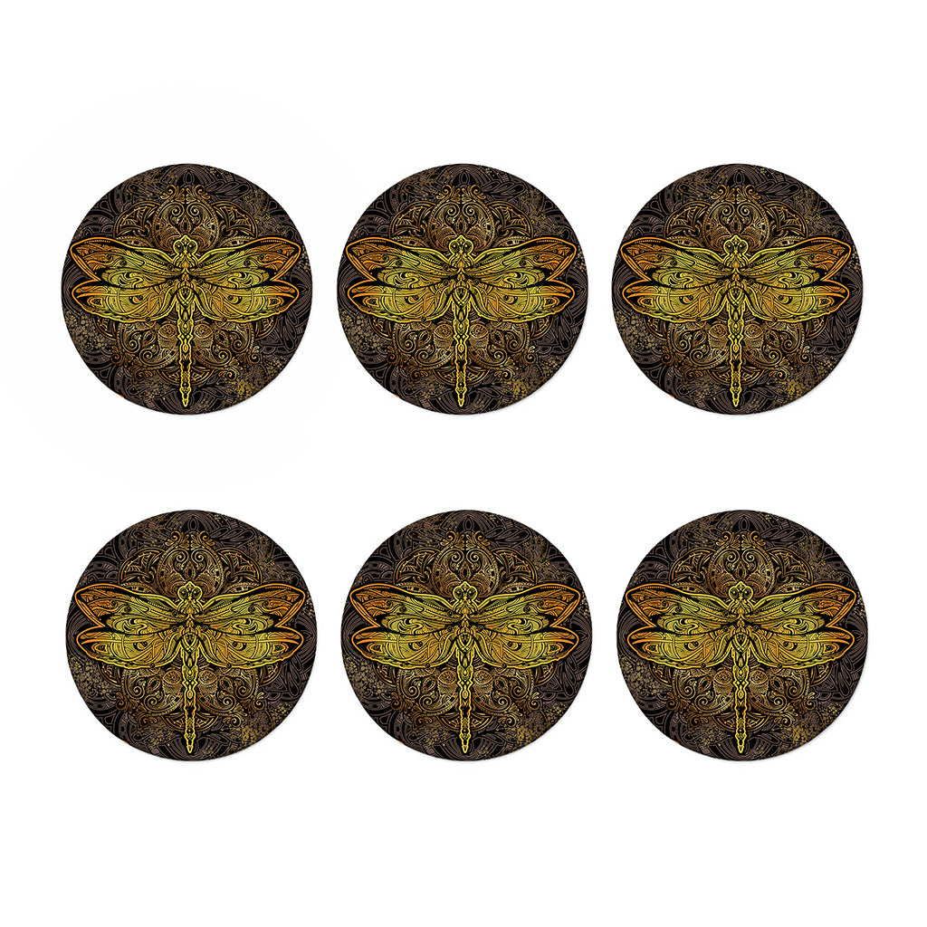 Gold Boho Dragonfly Print Coaster Set