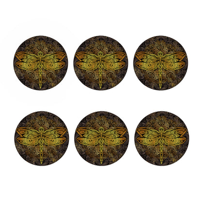 Gold Boho Dragonfly Print Coaster Set
