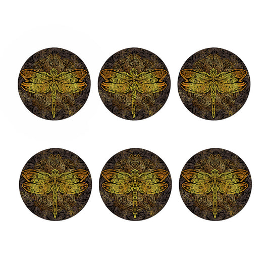 Gold Boho Dragonfly Print Coaster Set