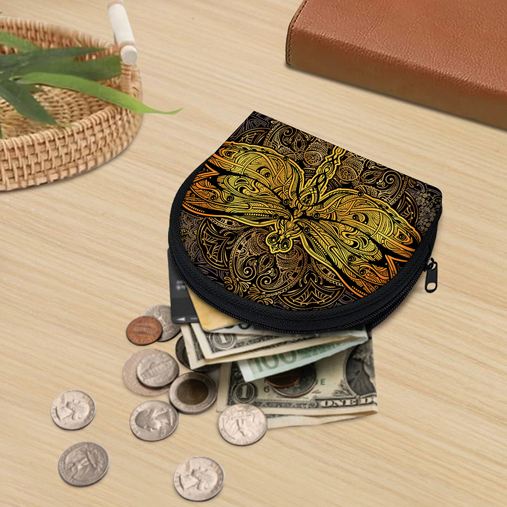 Gold Boho Dragonfly Print Coin Purse