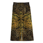 Gold Boho Dragonfly Print Cotton Front Slit Maxi Skirt