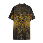 Gold Boho Dragonfly Print Cotton Hawaiian Shirt