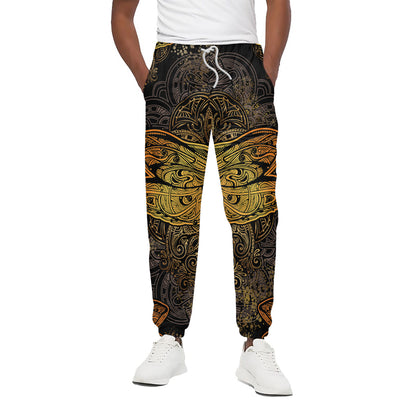 Gold Boho Dragonfly Print Cotton Pants