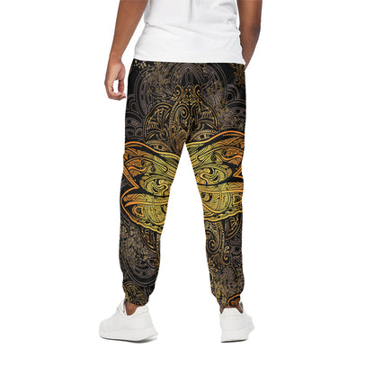 Gold Boho Dragonfly Print Cotton Pants