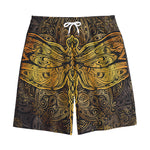 Gold Boho Dragonfly Print Cotton Shorts