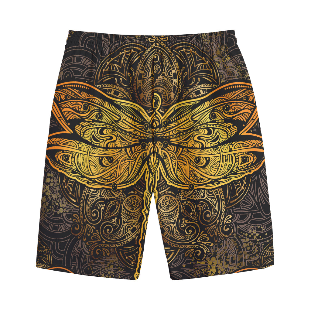 Gold Boho Dragonfly Print Cotton Shorts