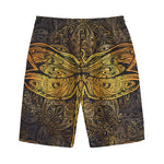 Gold Boho Dragonfly Print Cotton Shorts