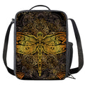 Gold Boho Dragonfly Print Crossbody Lunch Bag