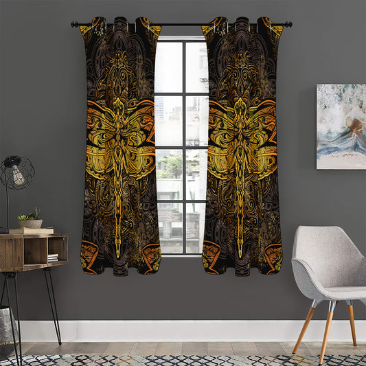 Gold Boho Dragonfly Print Curtain