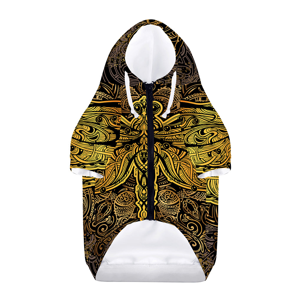 Gold Boho Dragonfly Print Dog Zip Up Hoodie