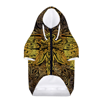 Gold Boho Dragonfly Print Dog Zip Up Hoodie
