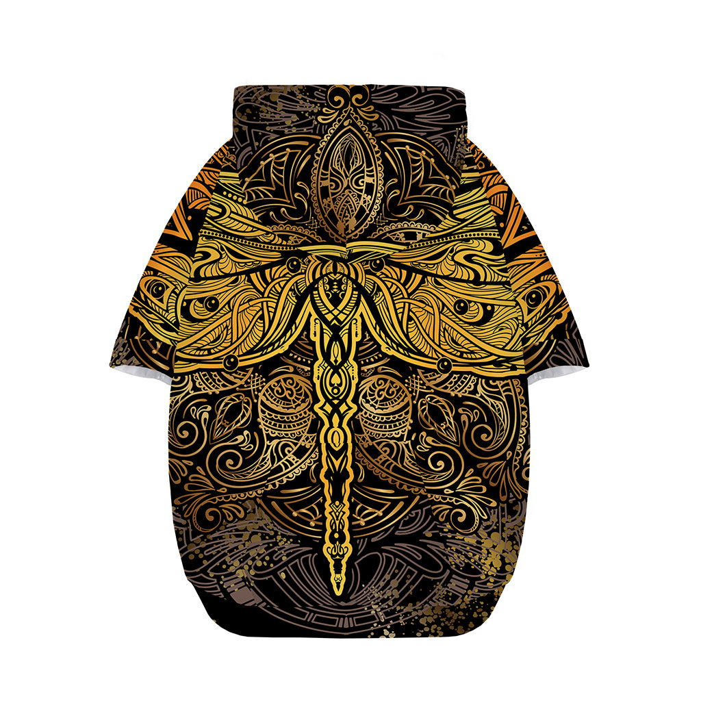 Gold Boho Dragonfly Print Dog Zip Up Hoodie