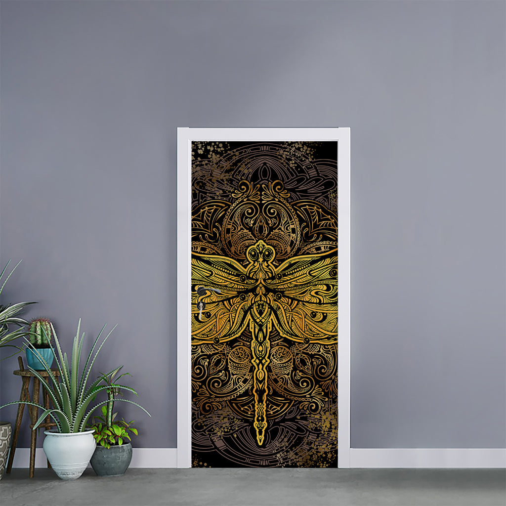 Gold Boho Dragonfly Print Door Sticker