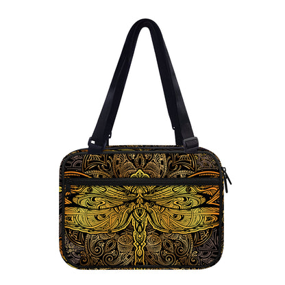 Gold Boho Dragonfly Print Double Strap Bible Bag