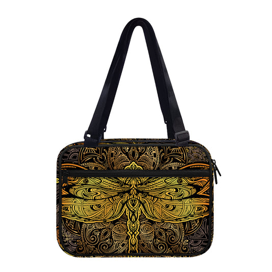 Gold Boho Dragonfly Print Double Strap Bible Bag