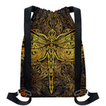 Gold Boho Dragonfly Print Drawstring Backpack