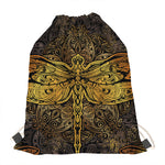 Gold Boho Dragonfly Print Drawstring Bag
