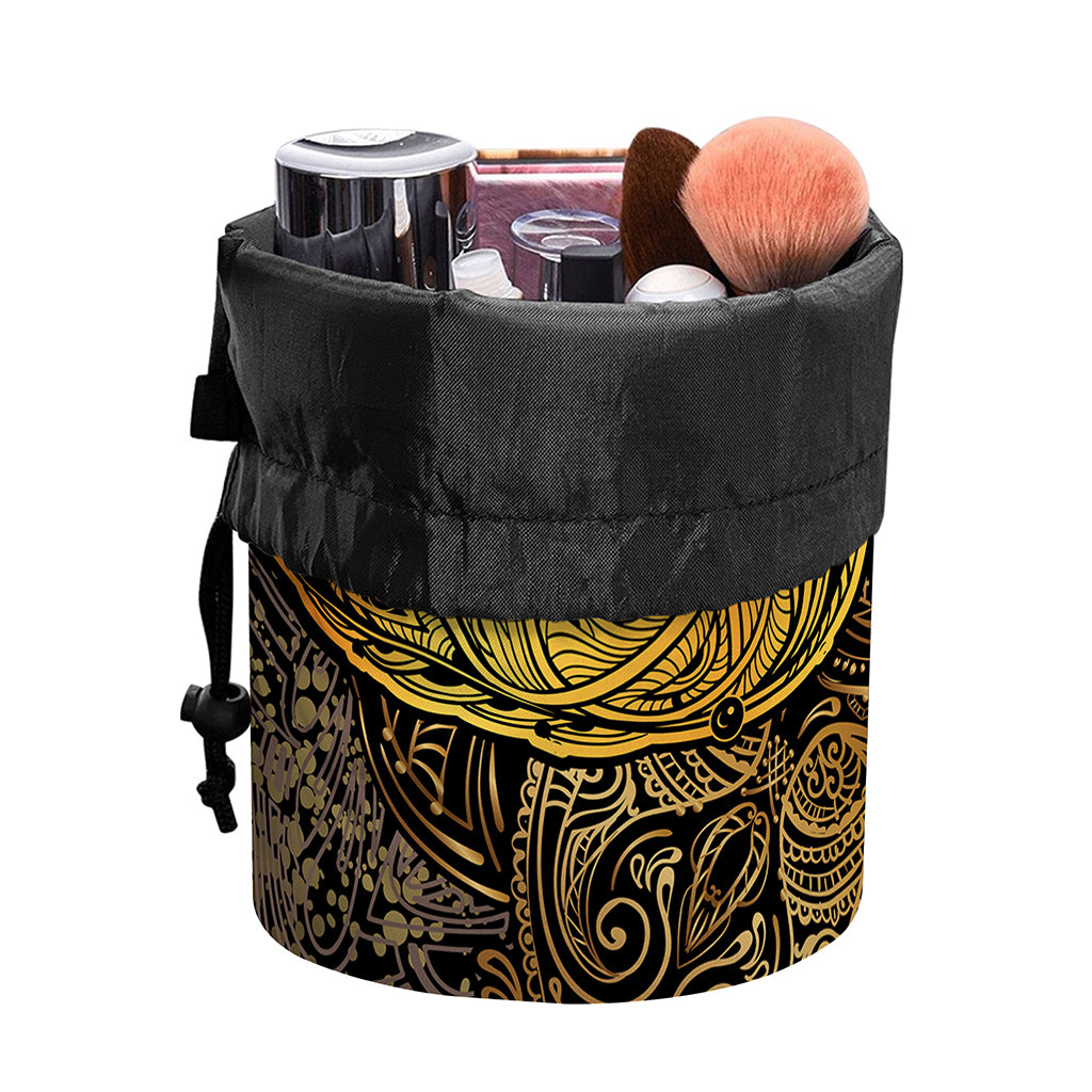 Gold Boho Dragonfly Print Drawstring Makeup Bag