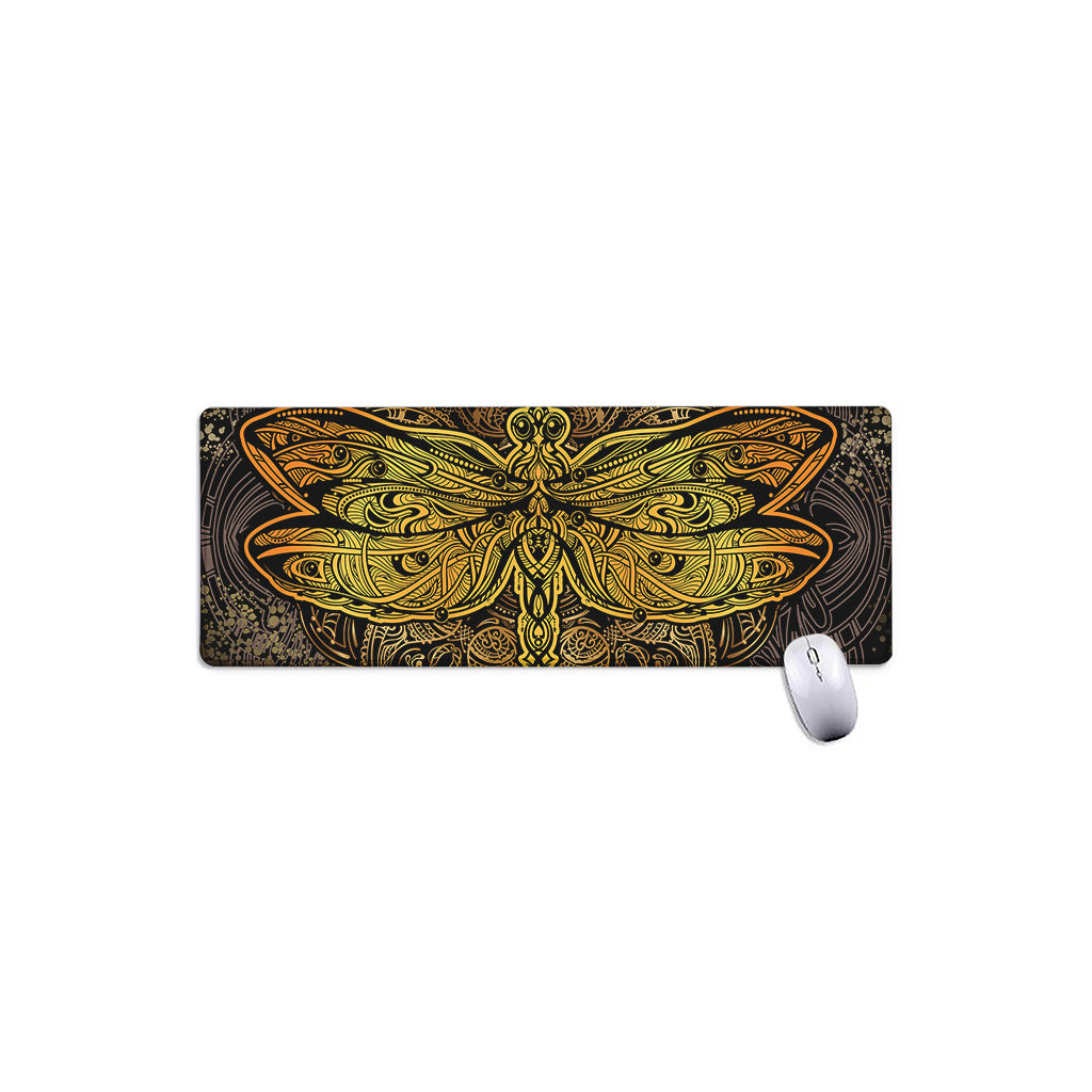 Gold Boho Dragonfly Print Extended Mouse Pad