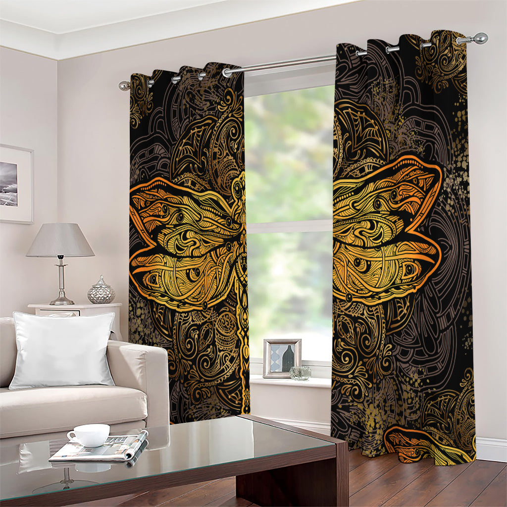 Gold Boho Dragonfly Print Extra Wide Grommet Curtains