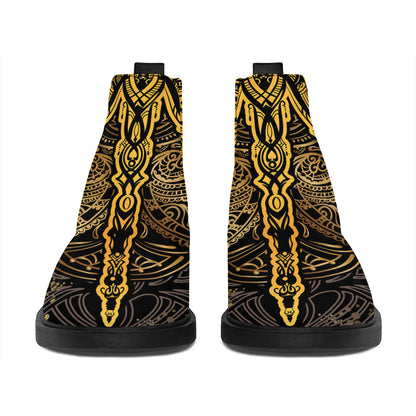 Gold Boho Dragonfly Print Flat Ankle Boots