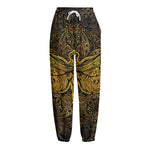 Gold Boho Dragonfly Print Fleece Lined Knit Pants