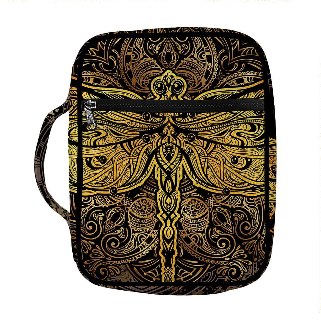 Gold Boho Dragonfly Print Front Pocket Bible Bag