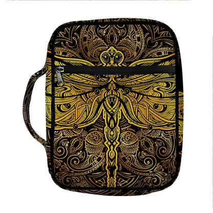 Gold Boho Dragonfly Print Front Pocket Bible Bag