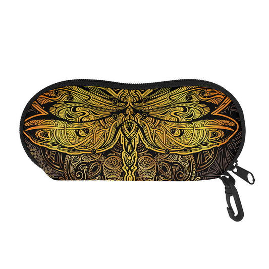 Gold Boho Dragonfly Print Glasses Case