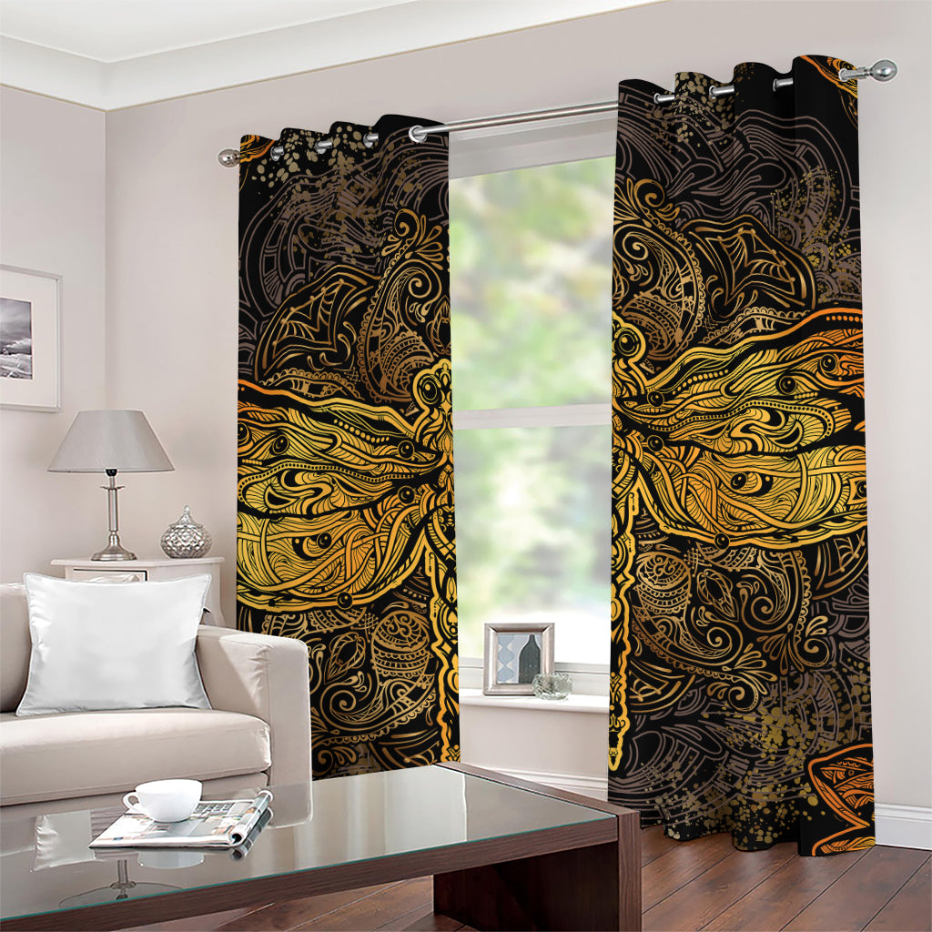 Gold Boho Dragonfly Print Grommet Curtains