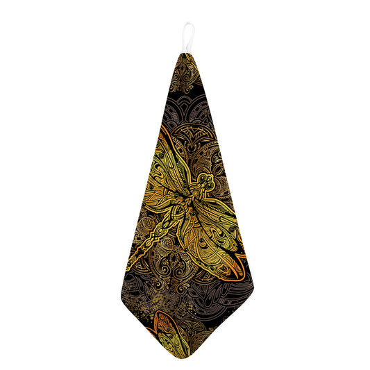 Gold Boho Dragonfly Print Hand Towel