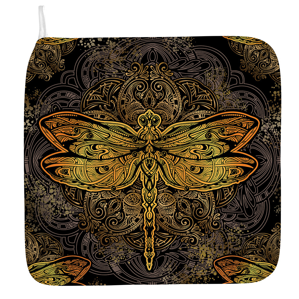 Gold Boho Dragonfly Print Hand Towel