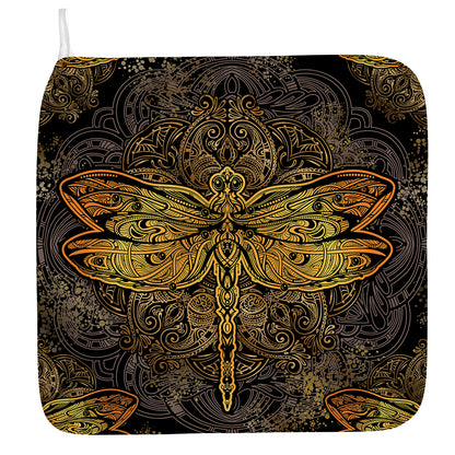 Gold Boho Dragonfly Print Hand Towel