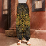 Gold Boho Dragonfly Print Harem Pants