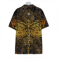 Gold Boho Dragonfly Print Hawaiian Shirt