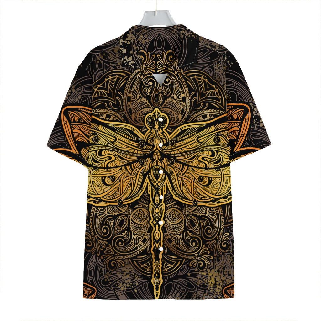 Gold Boho Dragonfly Print Hawaiian Shirt