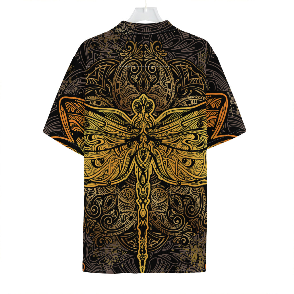 Gold Boho Dragonfly Print Hawaiian Shirt